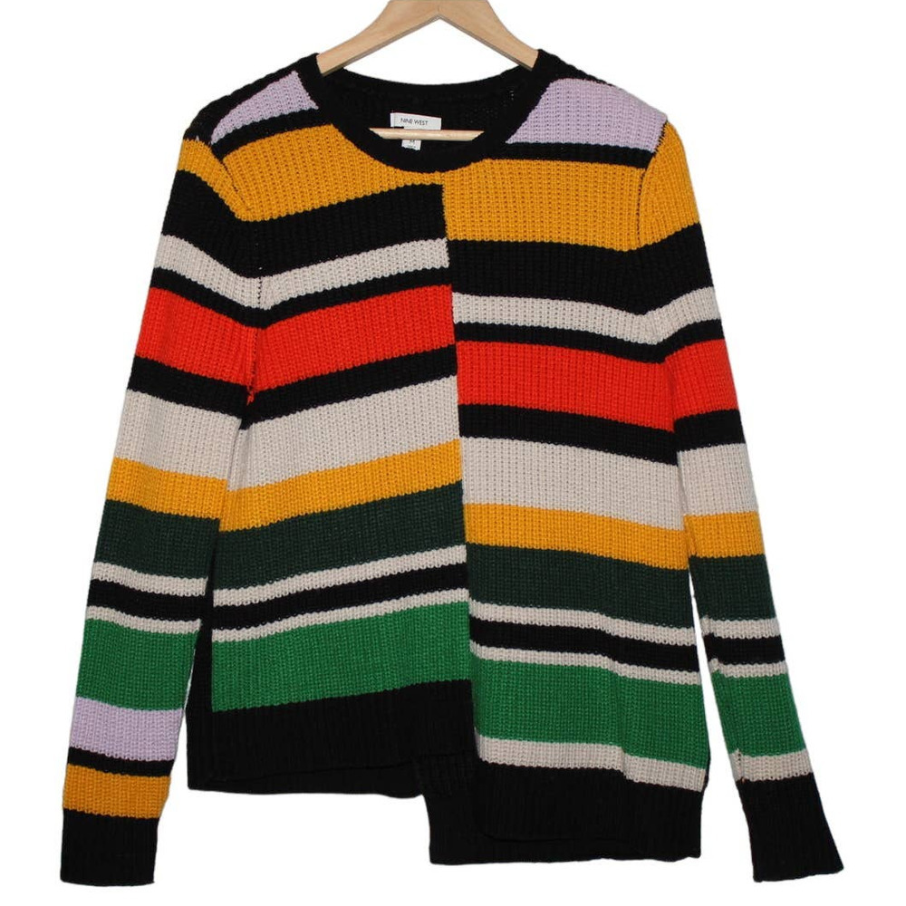 Womens Nine West Black Yellow Purple Cream Orange Green Crew Neck Sweater Size M